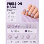 Kuromi Cartoon Short Square Press‑On Nails, Sweet Cool Purple Cute 3D Doll Drip Glue False Nails